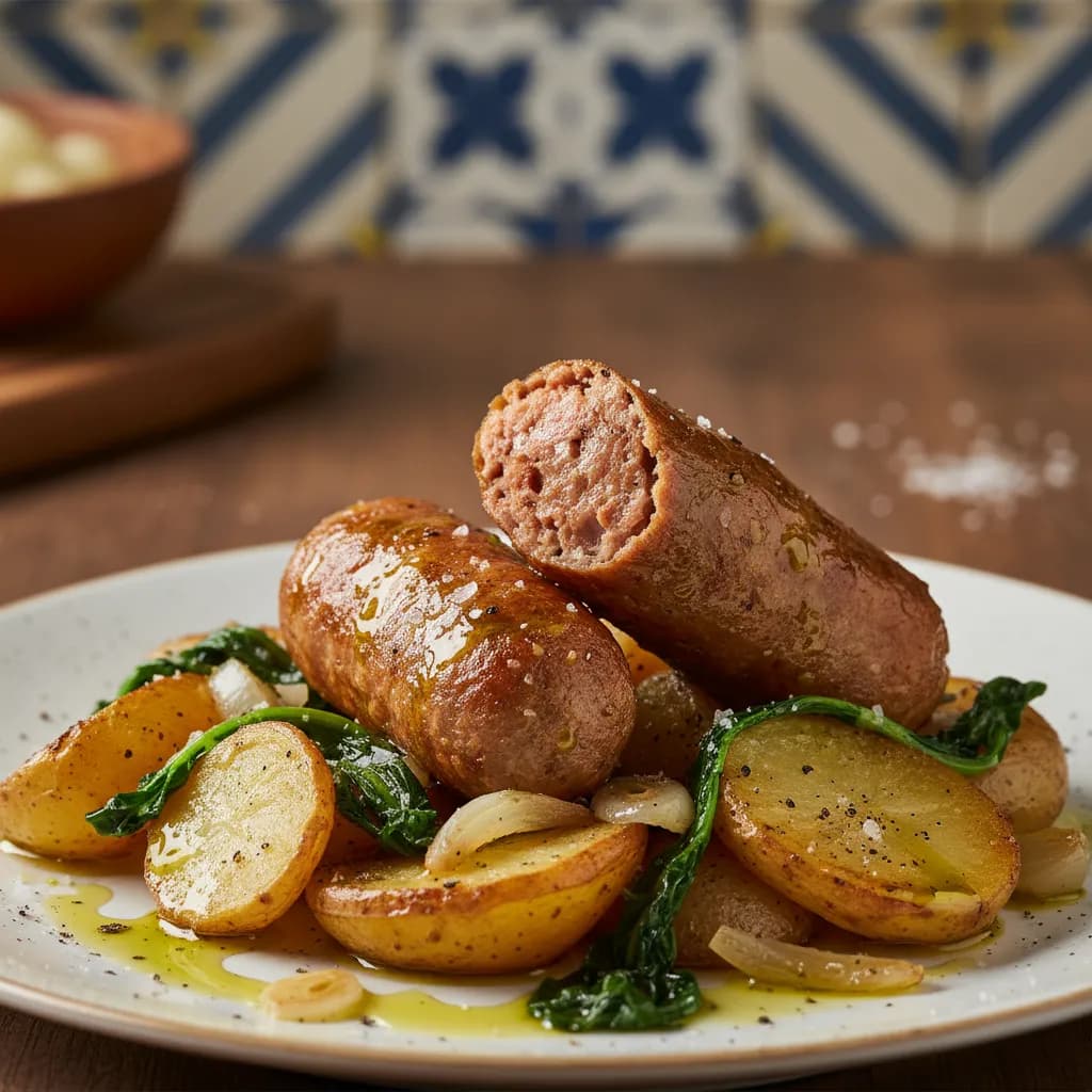 Batatas com Alheira e Grelos de Nabo