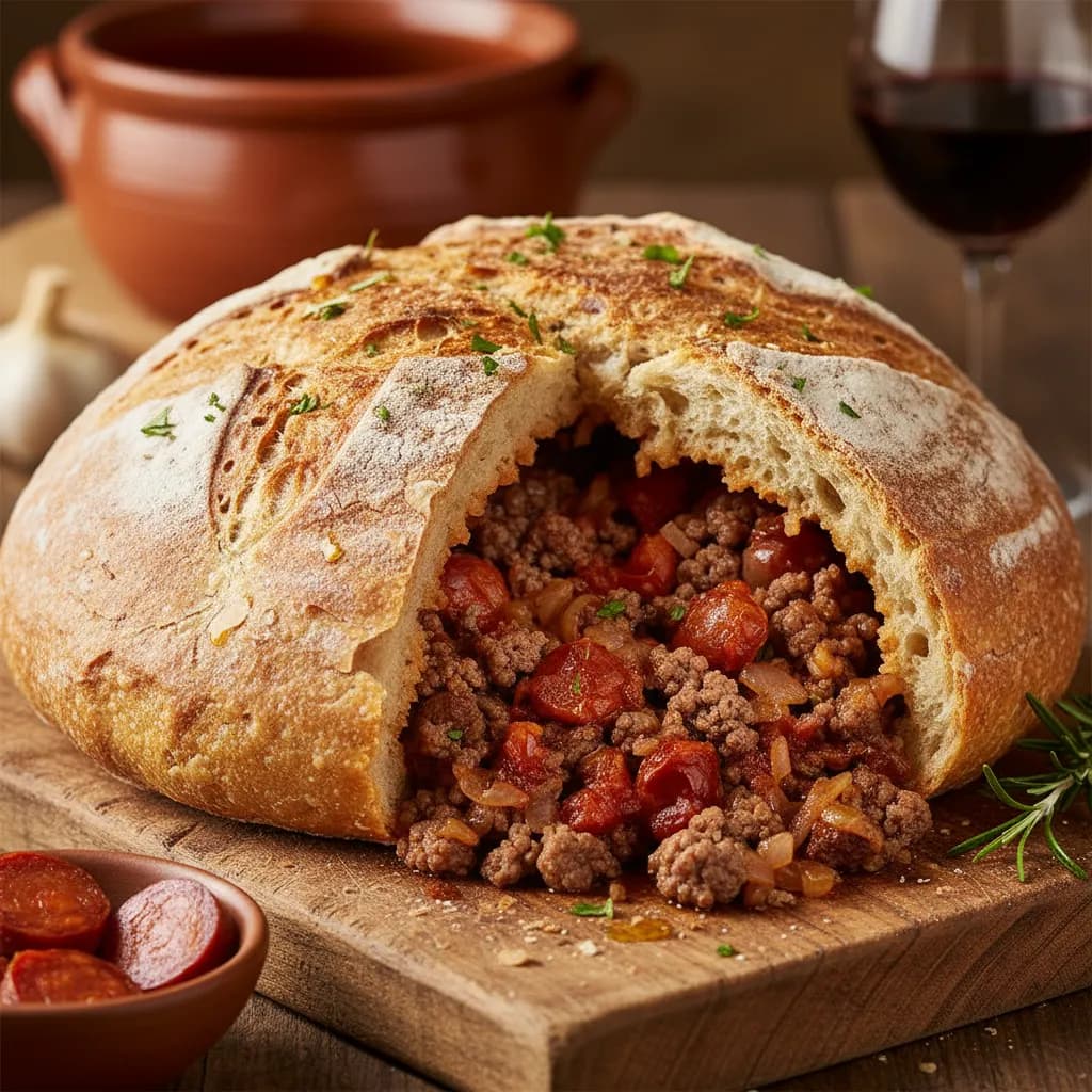 Pão Recheado com Carne e Chorizo