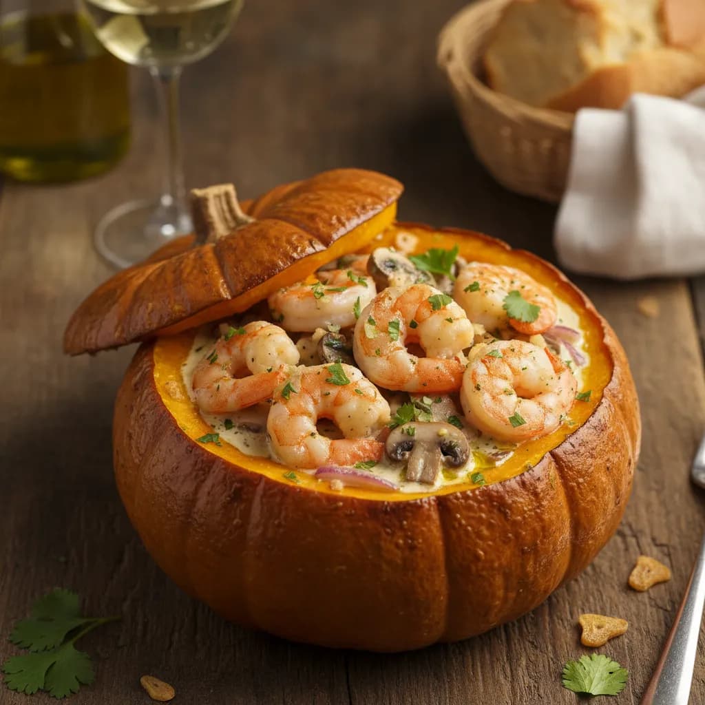 Camarão na Abóbora Assada