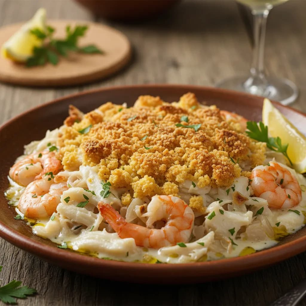 Bacalhau com Camarão e Broa de Milho