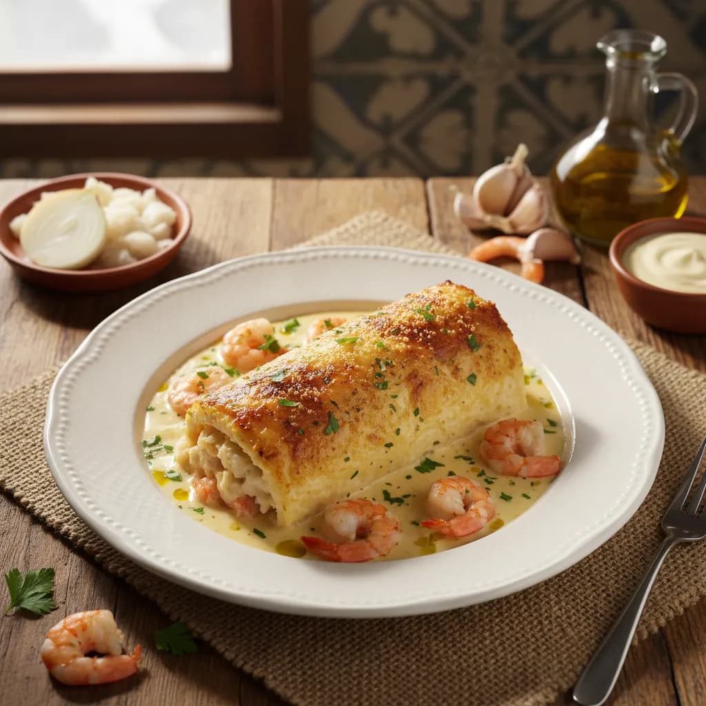 Rolo de Bacalhau com Camarão