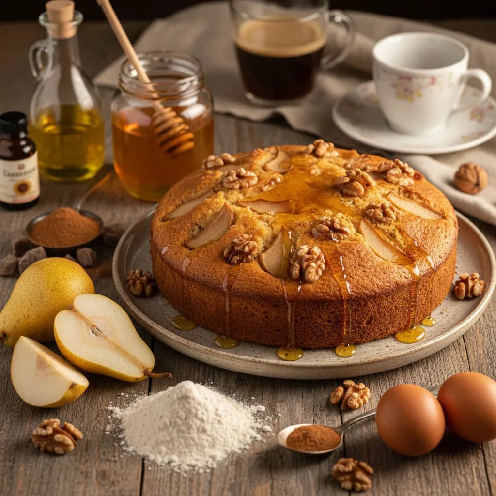 Bolo de Peras com Nozes e Mel