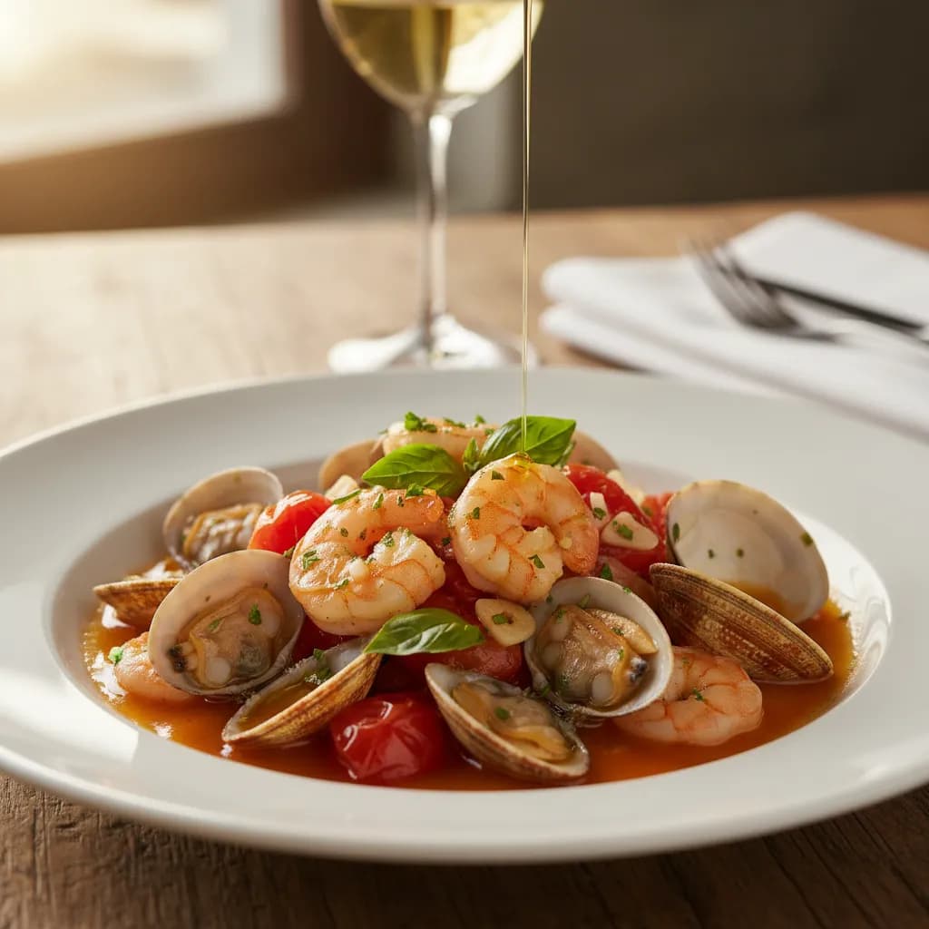 Ameijoas com Tomate e Camarão