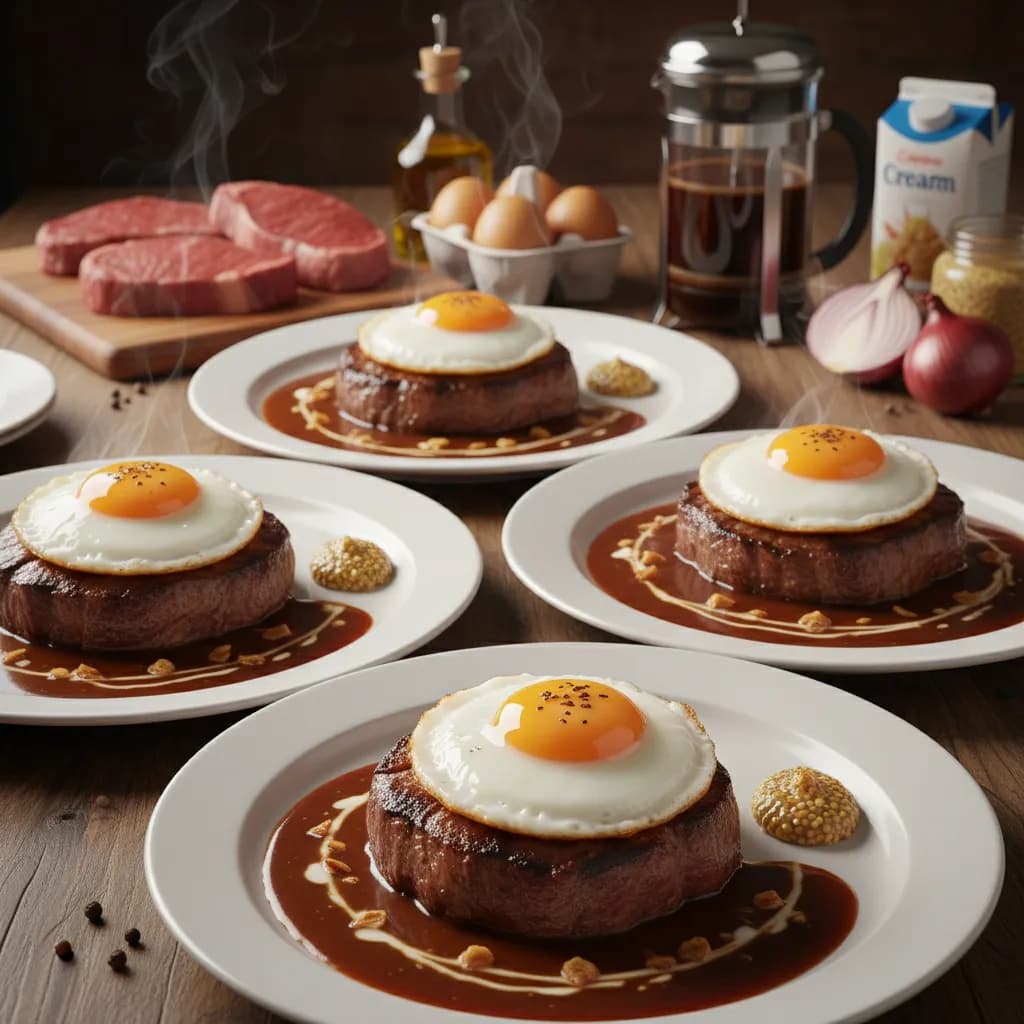 Bife com Ovo a Cavalo em Molho de Café