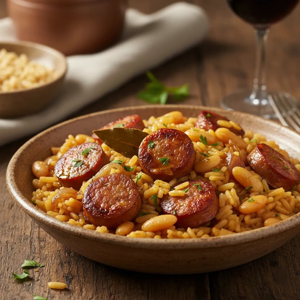 Arroz de Salsichas e Feijão Manteiga