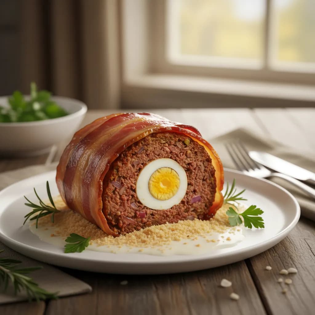 Bolo de Carnes com Ovo e Bacon