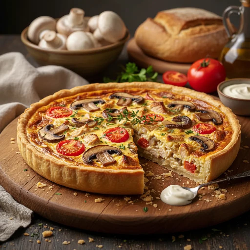 Quiche de Tomate, Cogumelos e Frango