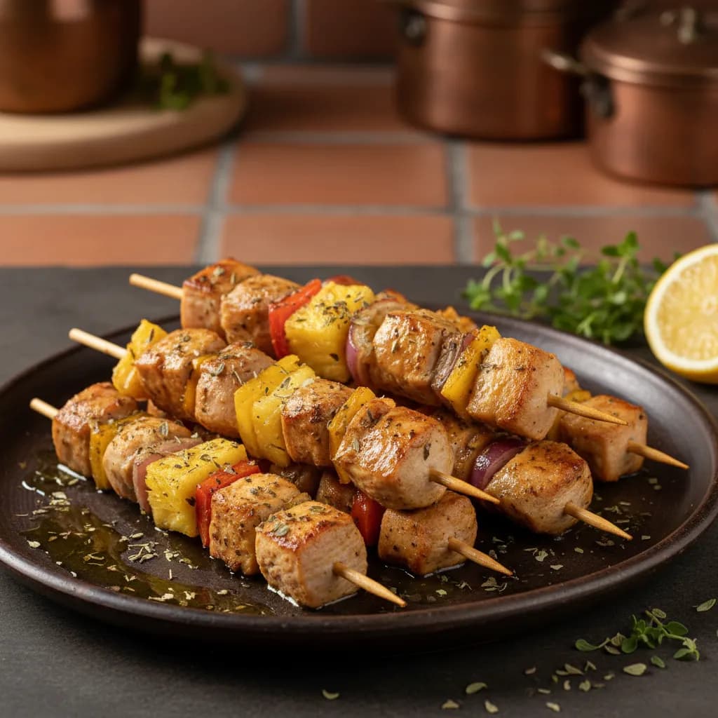 Espetadas de Peru com Ananás no Forno