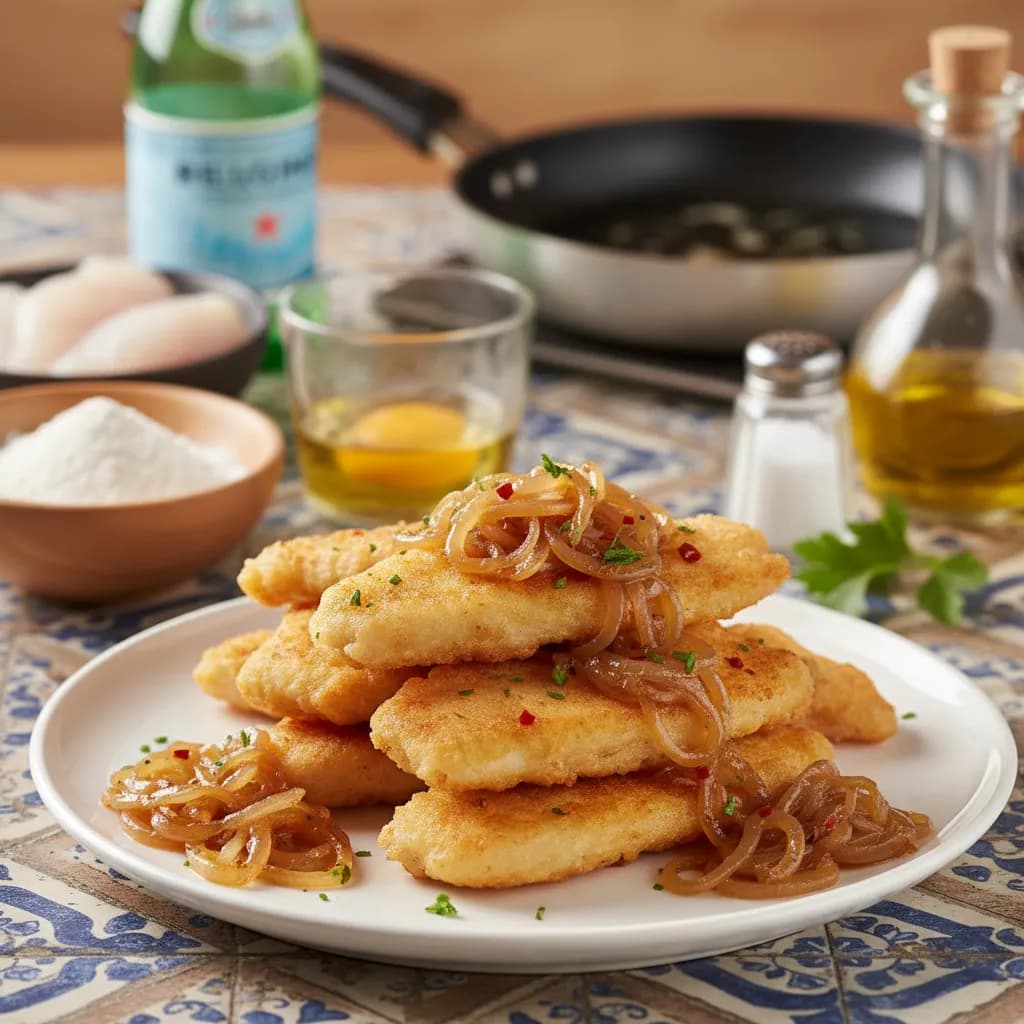 Filetes de Peixe em Polme Acebolado