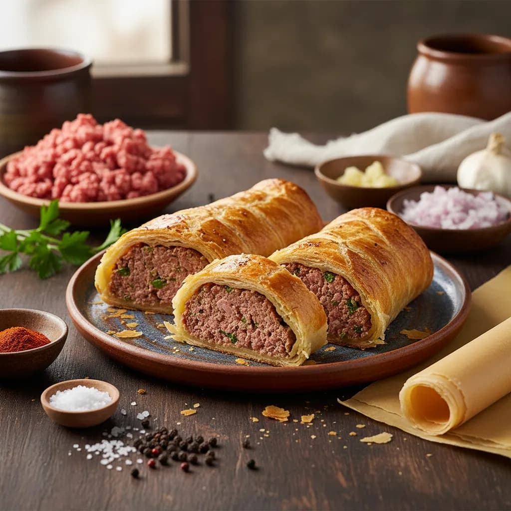 Rolo de Carne em Massa Folhada