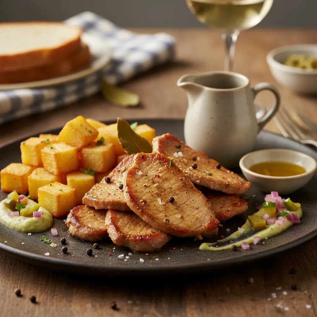 Bifanas com Batatas Cubo e Pickles