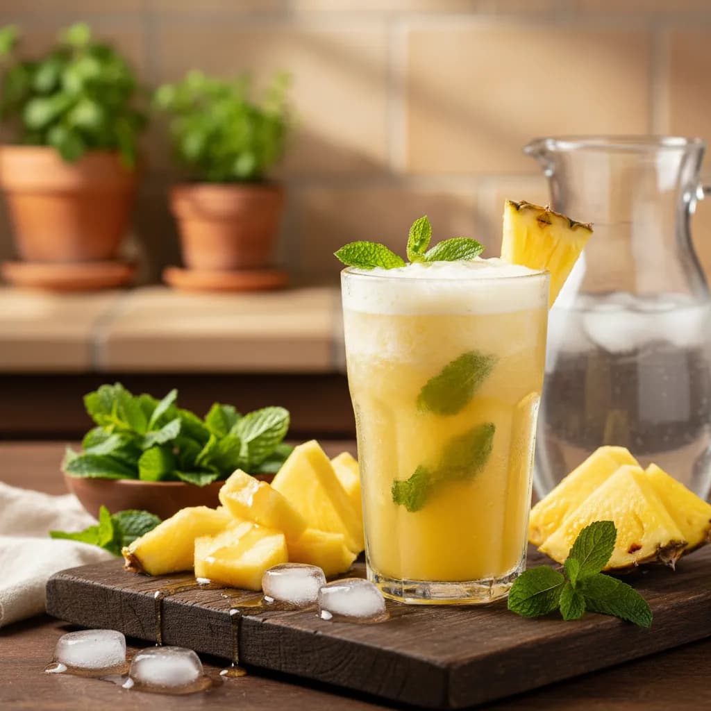 Sumo de Abacaxi com Menta Refrescante