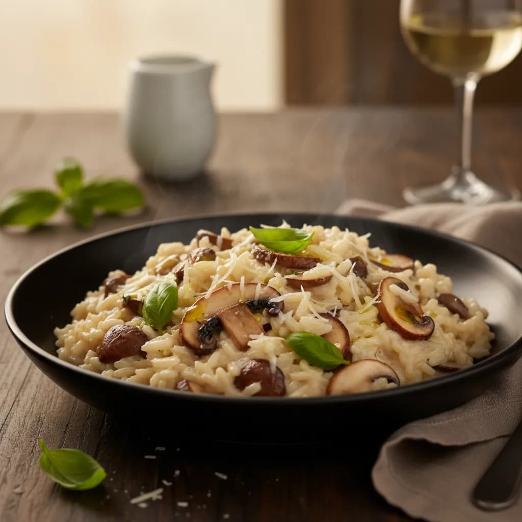 Risotto de Cogumelos e Manjericão