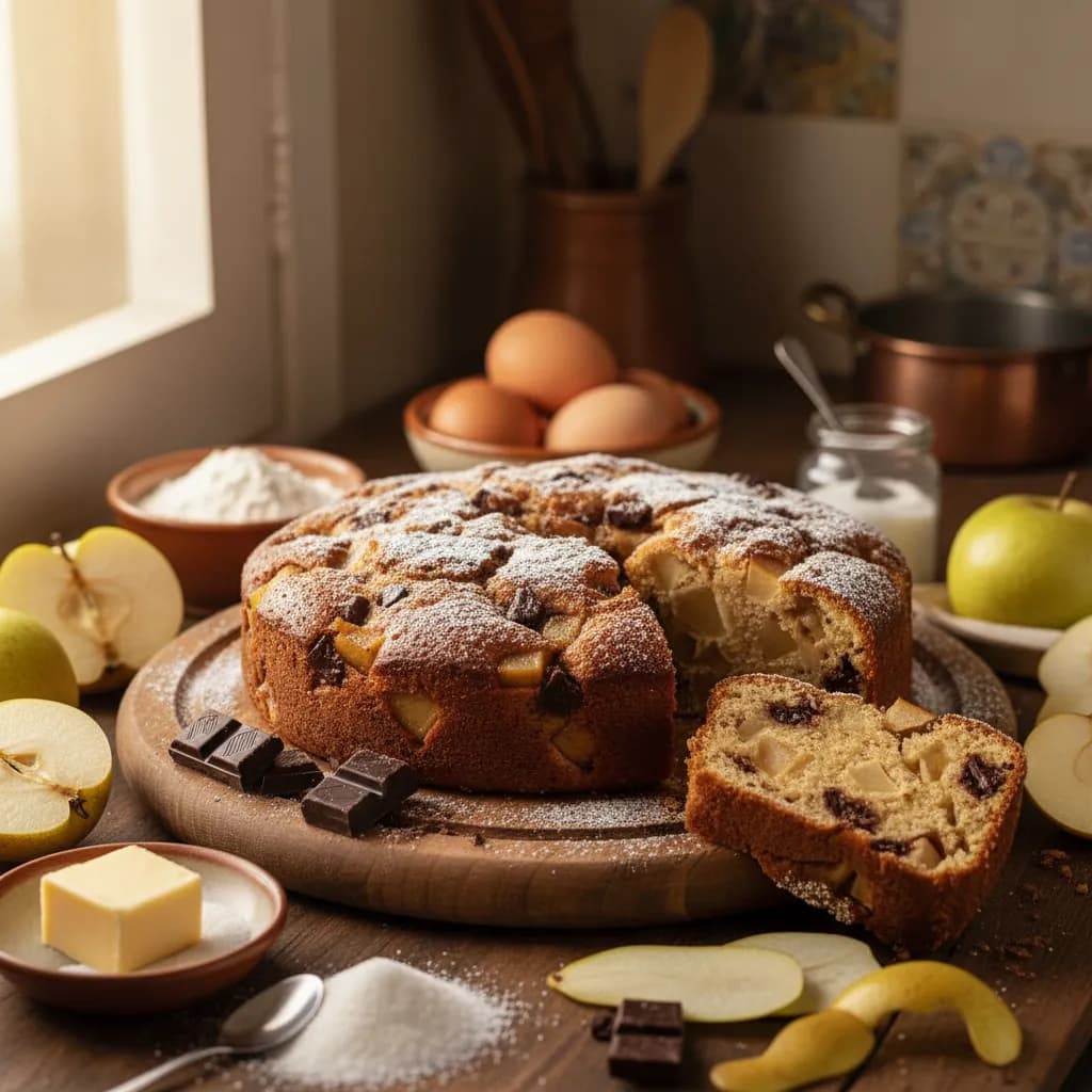 Bolo de Pera, Maçã e Chocolate