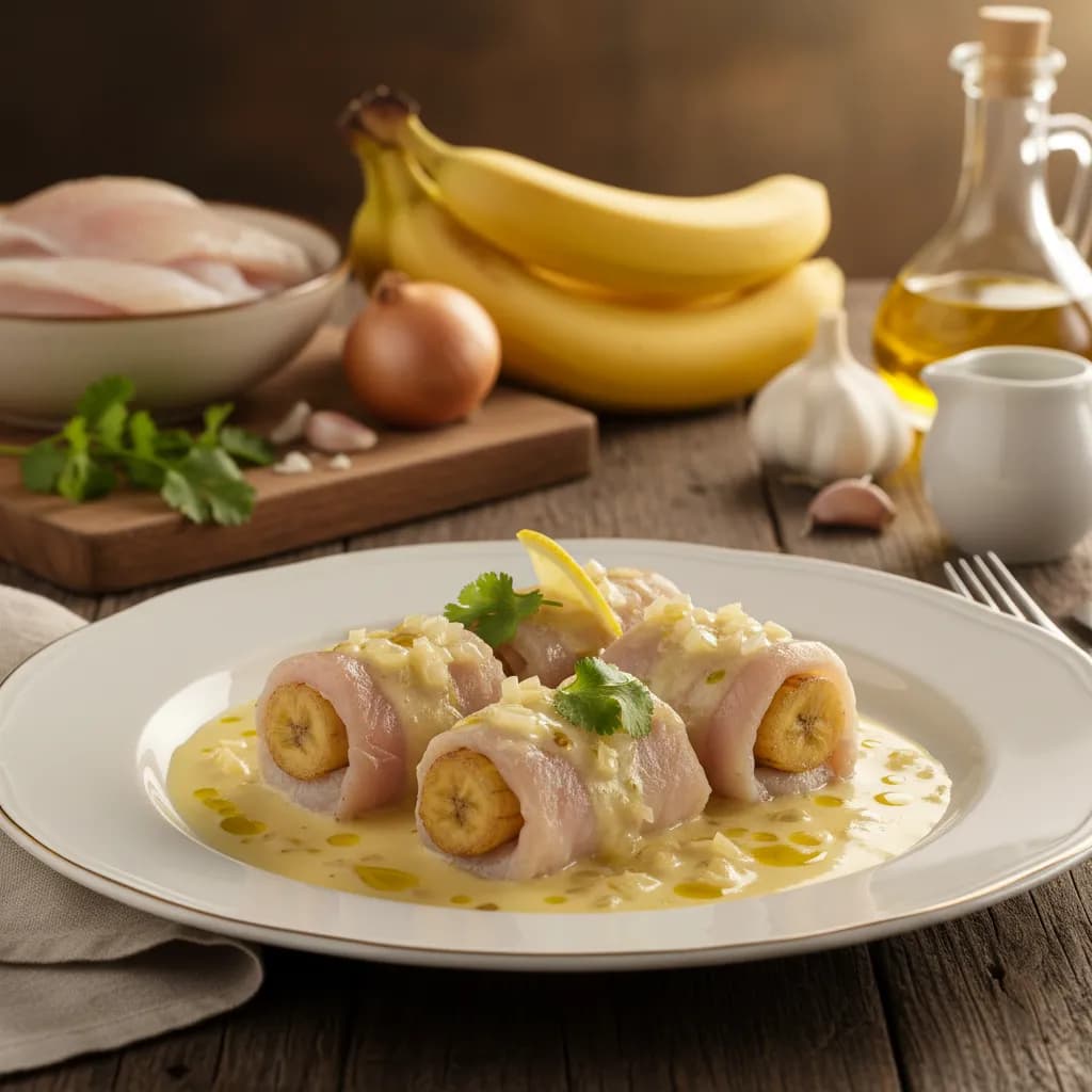 Rolinhos de Peixe Espada com Banana