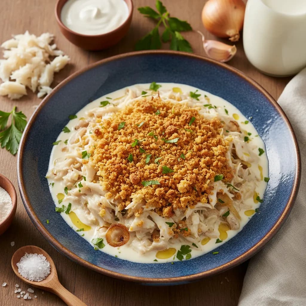 Bacalhau Cremoso com Crosta de Broa