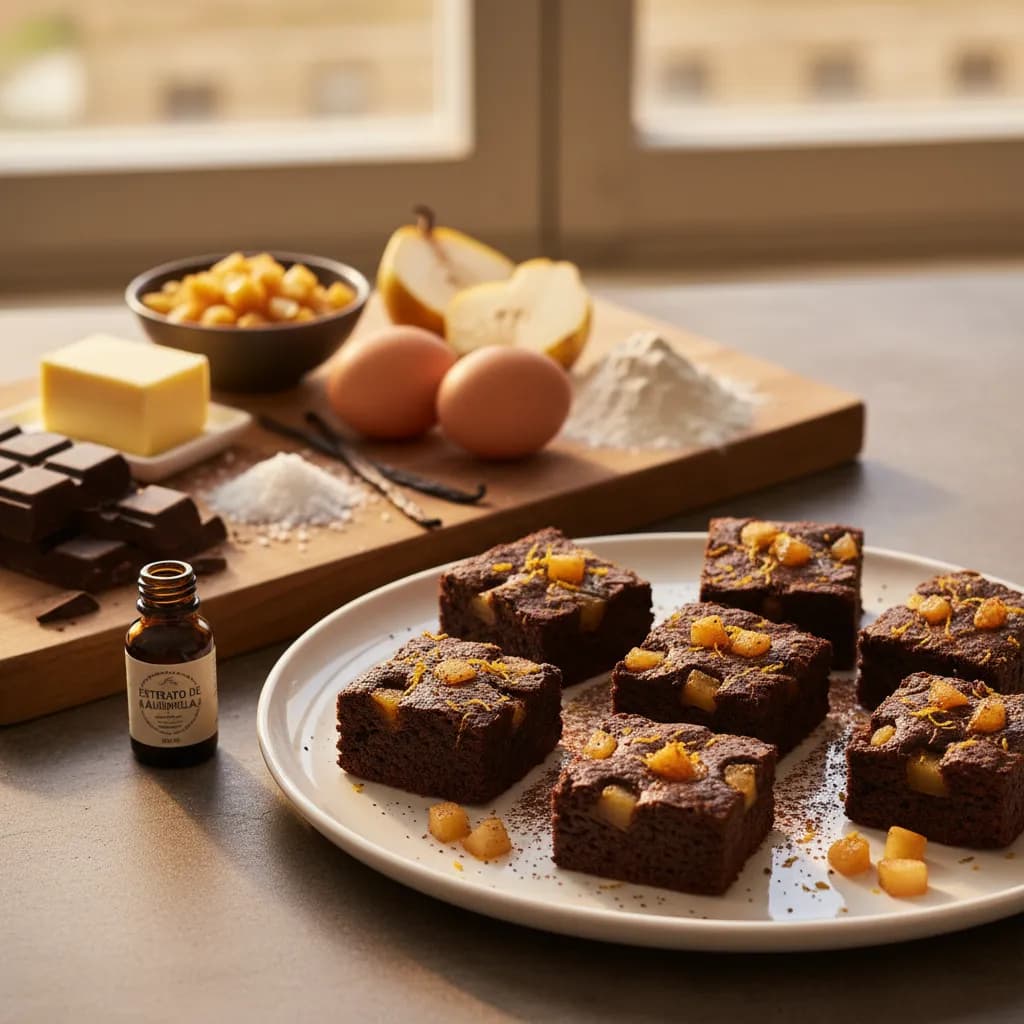 Quadrados de Chocolate, Pera e Laranja