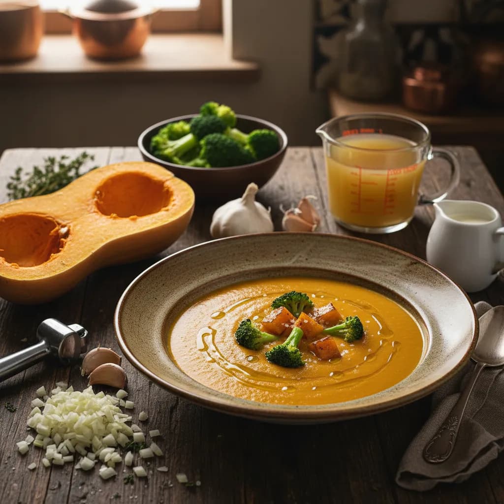 Creme de Abóbora Assada com Brócolos