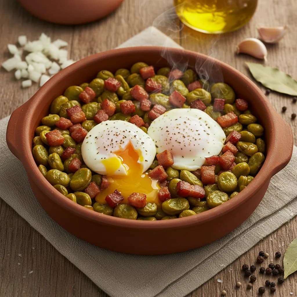 Favas com Bacon e Ovo no Forno