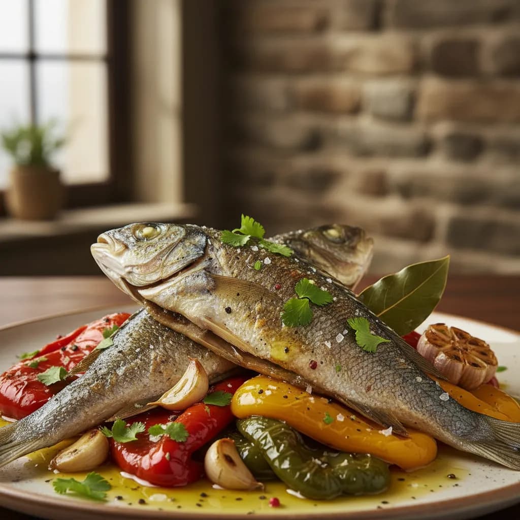 Robalo com Pimentos Assados