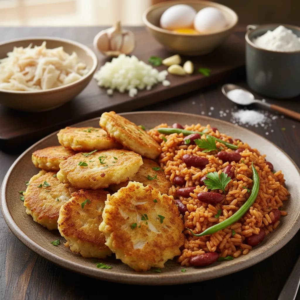 Pataniscas de Bacalhau com Arroz de Feijão