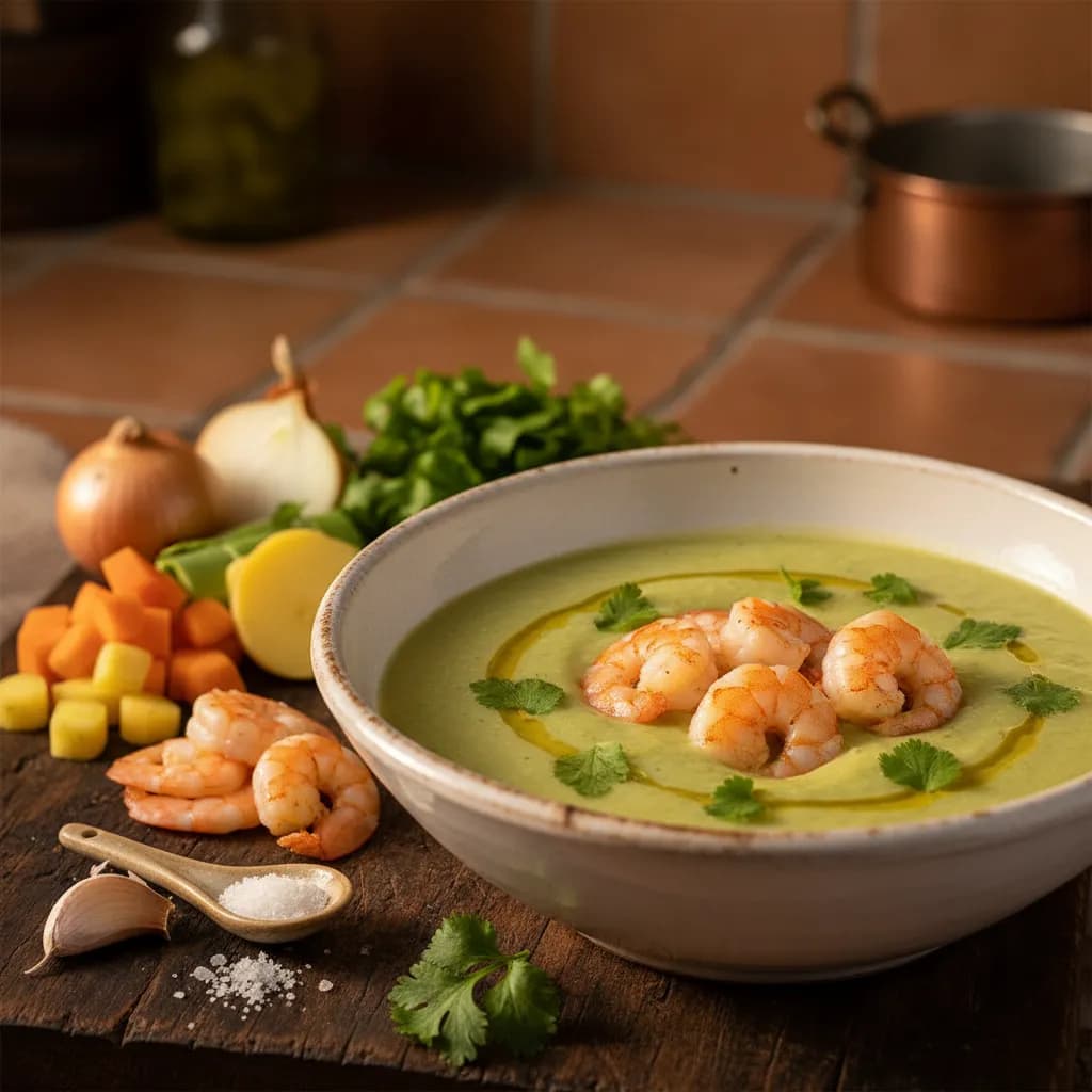 Creme de Legumes com Coentros e Camarão (Bimby)