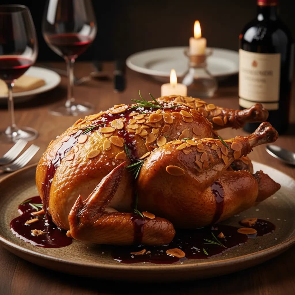 Peru com Amêndoa Crocante e Molho de Vinho do Porto