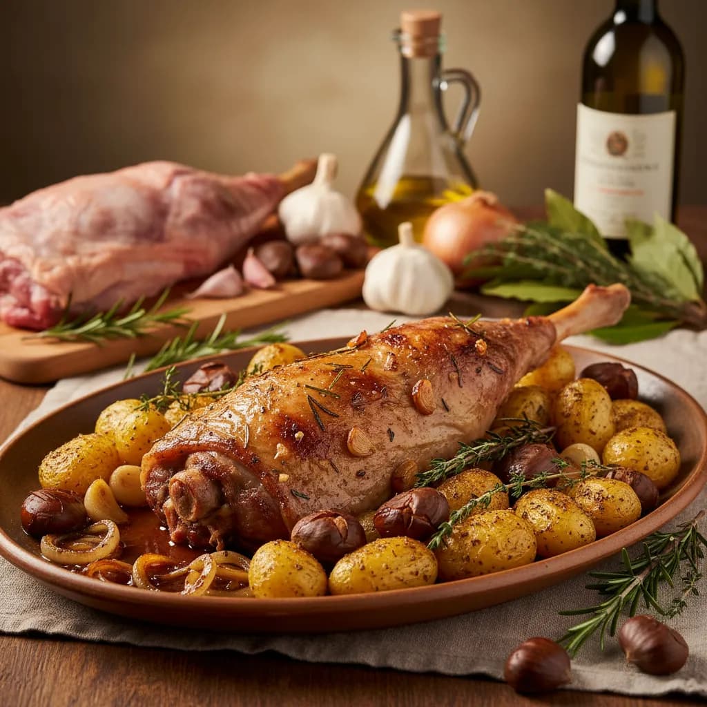 Perna de Borrego Assada com Castanhas e Batatinhas