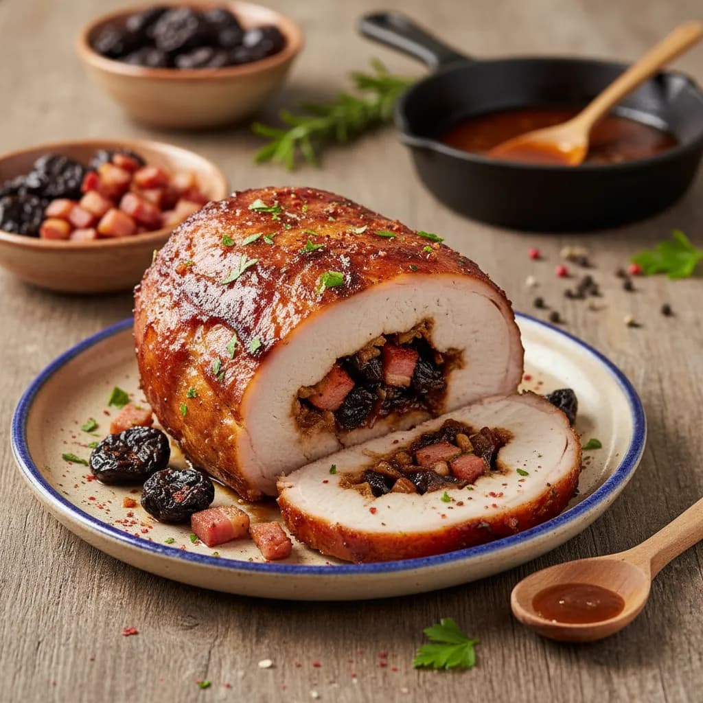 Carne de Porco Recheada com Ameixas e Bacon