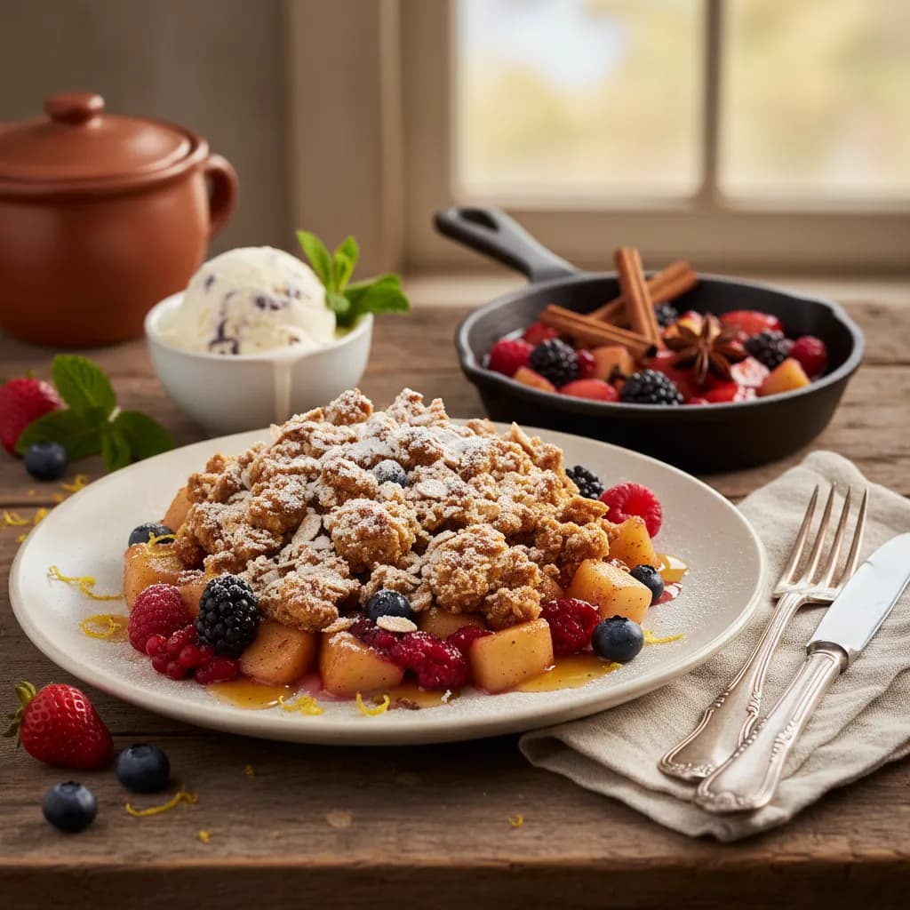Crumble de Frutos Vermelhos e Maçãs Aromatizado com Especiarias