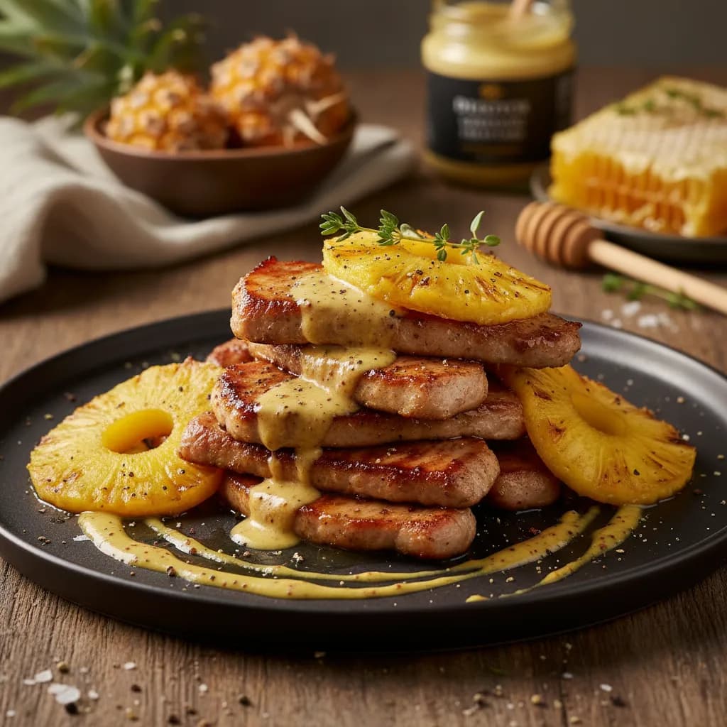 Costeletas de Porco com Ananás e Mostarda
