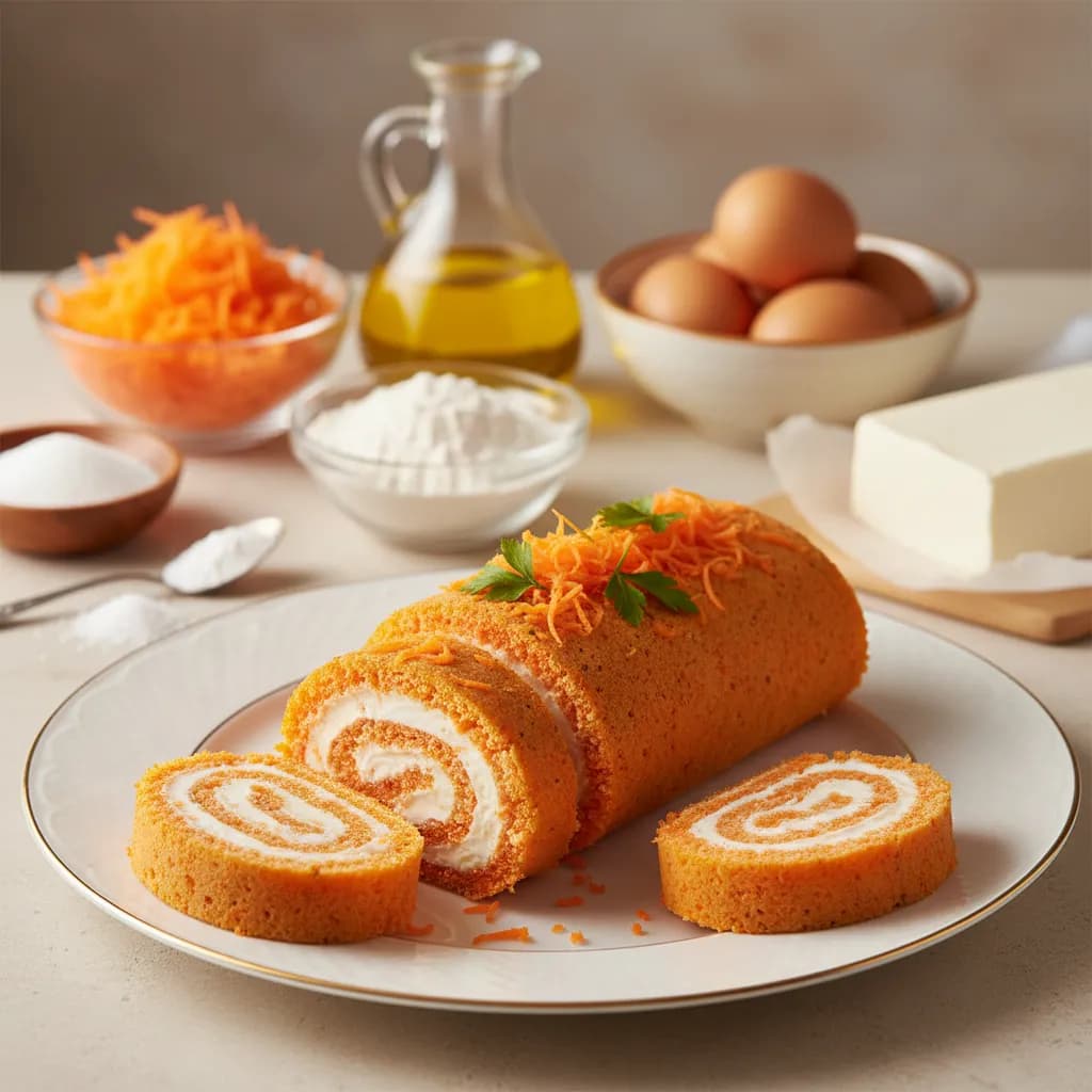 Rolo de Cenoura com Recheio de Queijo Cremoso