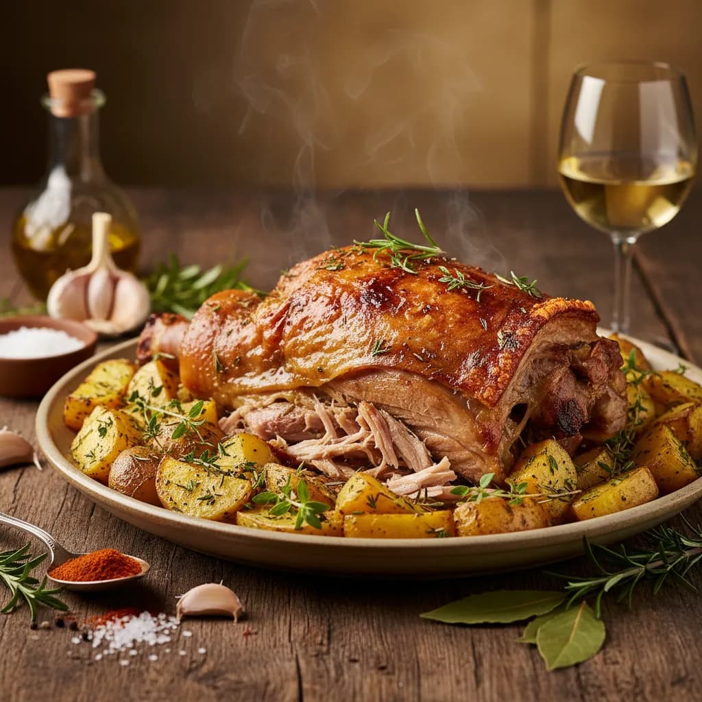 Pernil de Porco Assado no Forno com Batatas