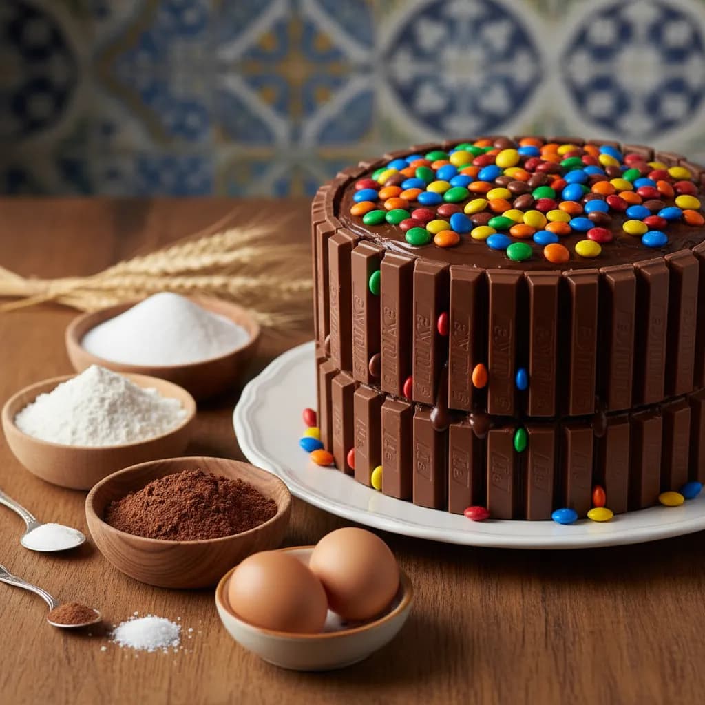 Bolo de Aniversário de Chocolate com Kit Kat e M&M's