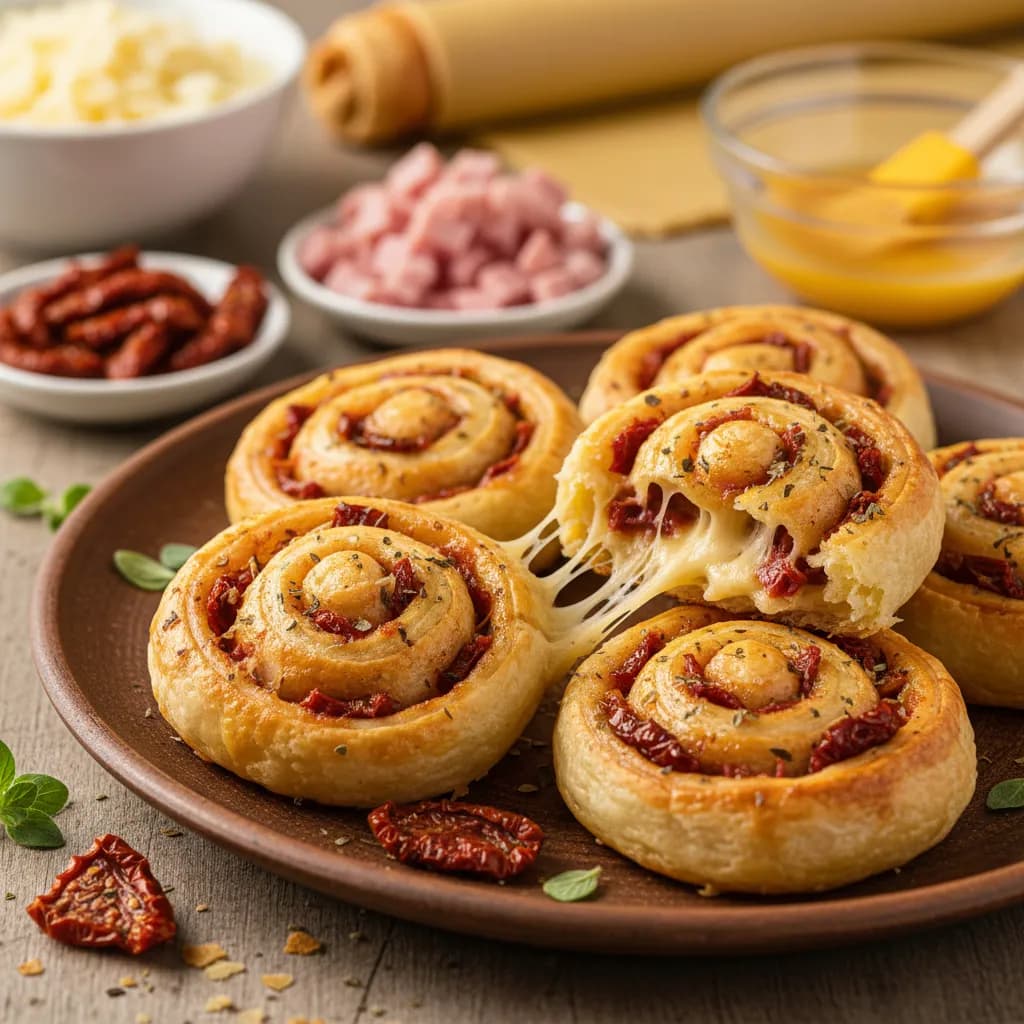 Caracóis de Queijo e Fiambre com Tomate Seco