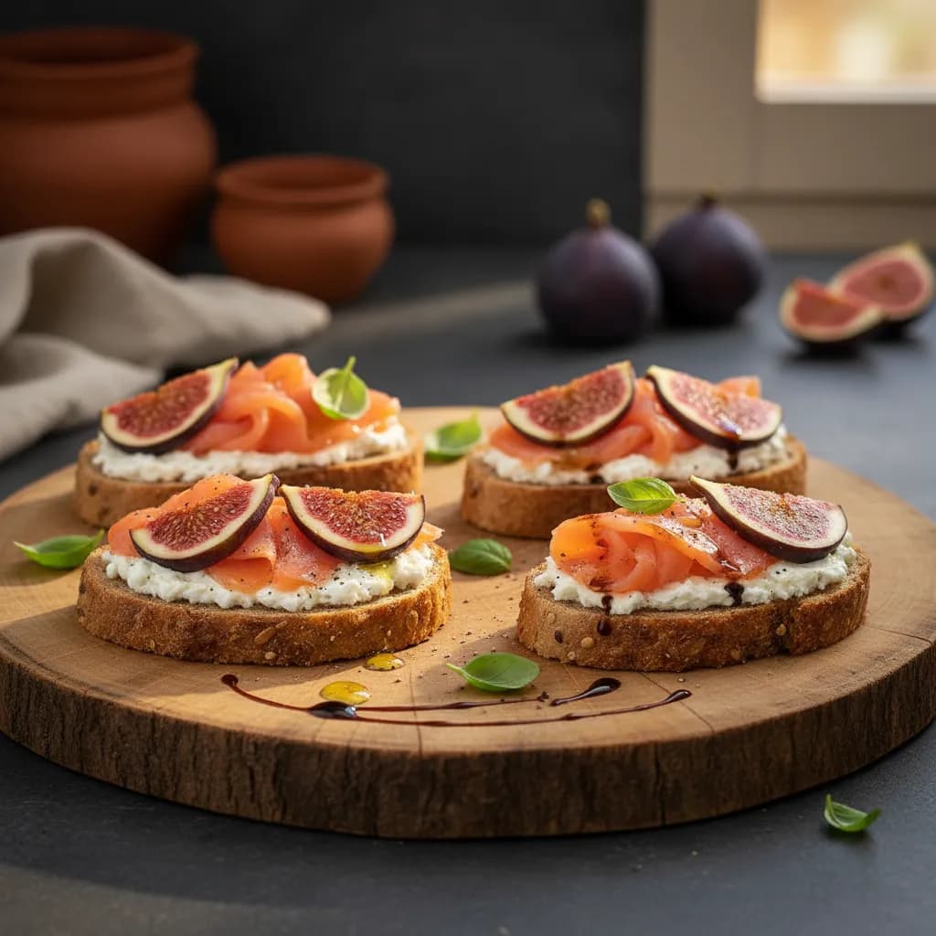 Tostas de Salmão Fumado e Figo com Queijo de Cabra