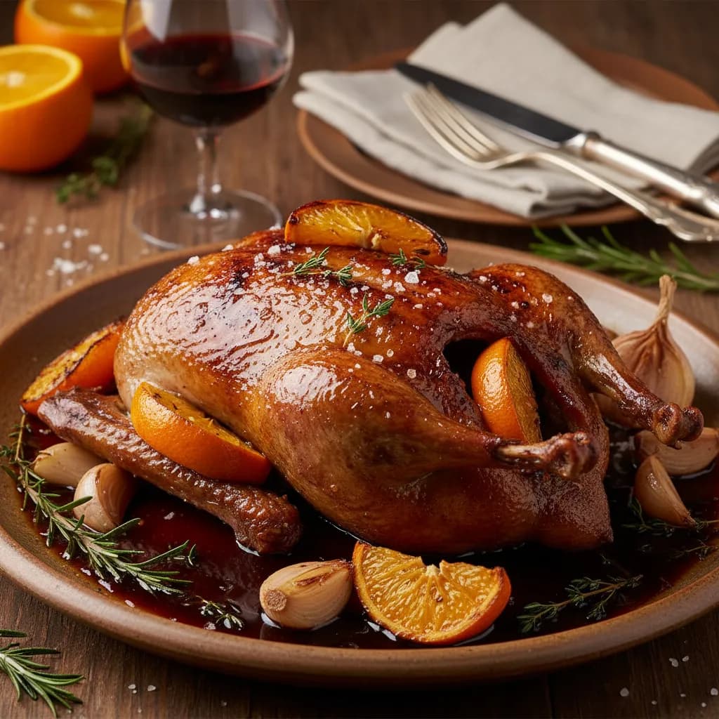 Pato Assado com Laranja e Vinho do Porto