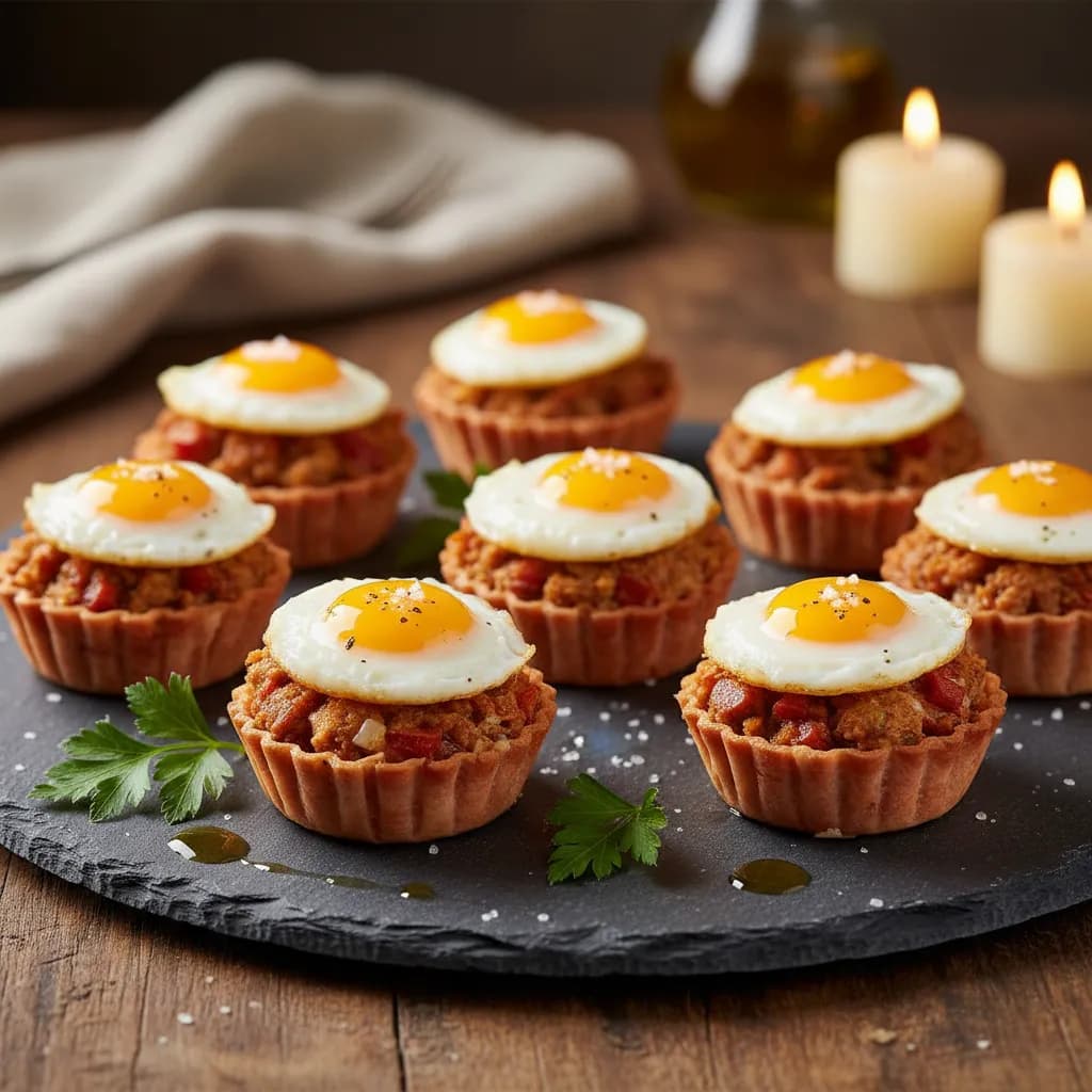 Cestinhos de Presunto com Alheira, Chouriço e Ovo