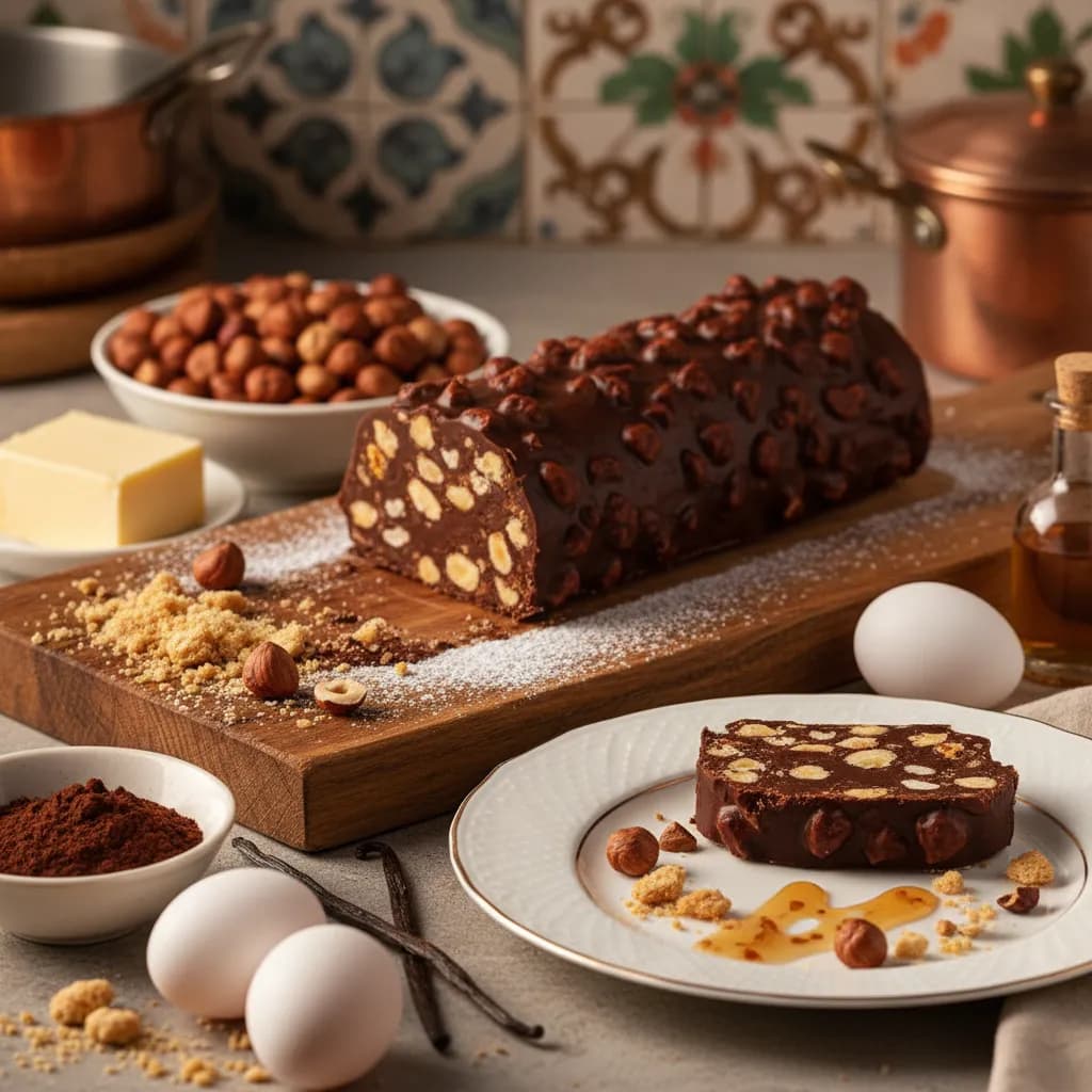 Salame de Chocolate com Avelãs Tostadas