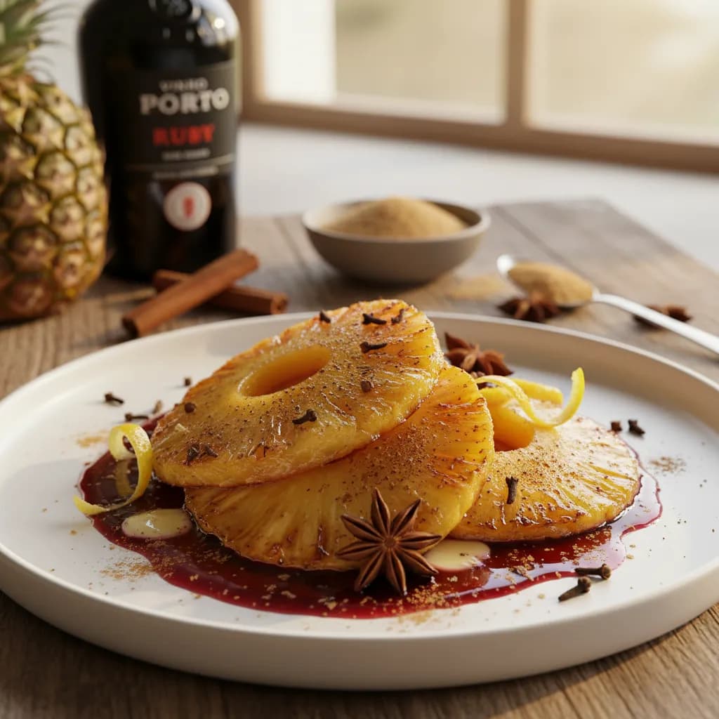 Ananás Assado com Especiarias e Vinho do Porto