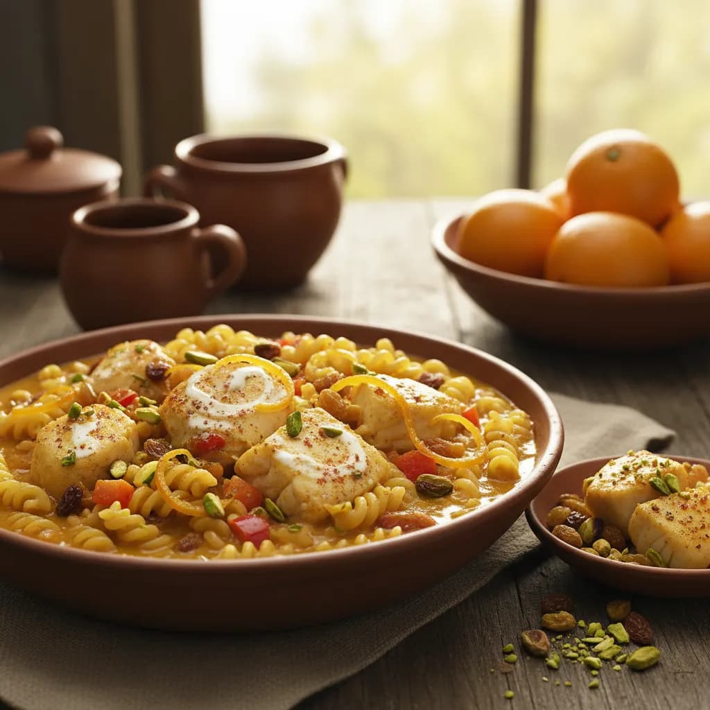 Massada de Tamboril à Marroquina com Passas, Pistácios e Laranja