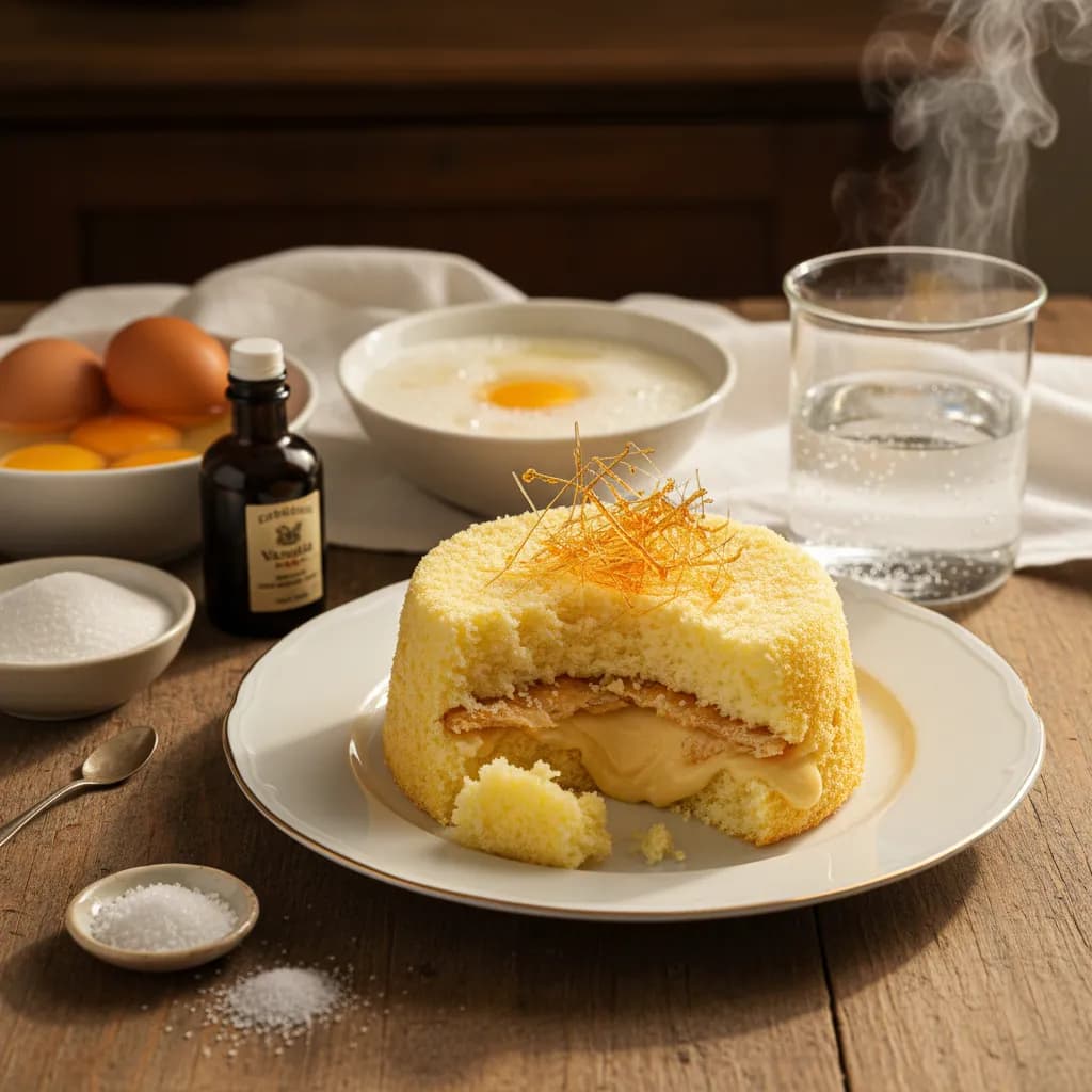 Bolo Pão de Ló de Água com Recheio de Massa Folhada e Creme Ligeiro de Ovos