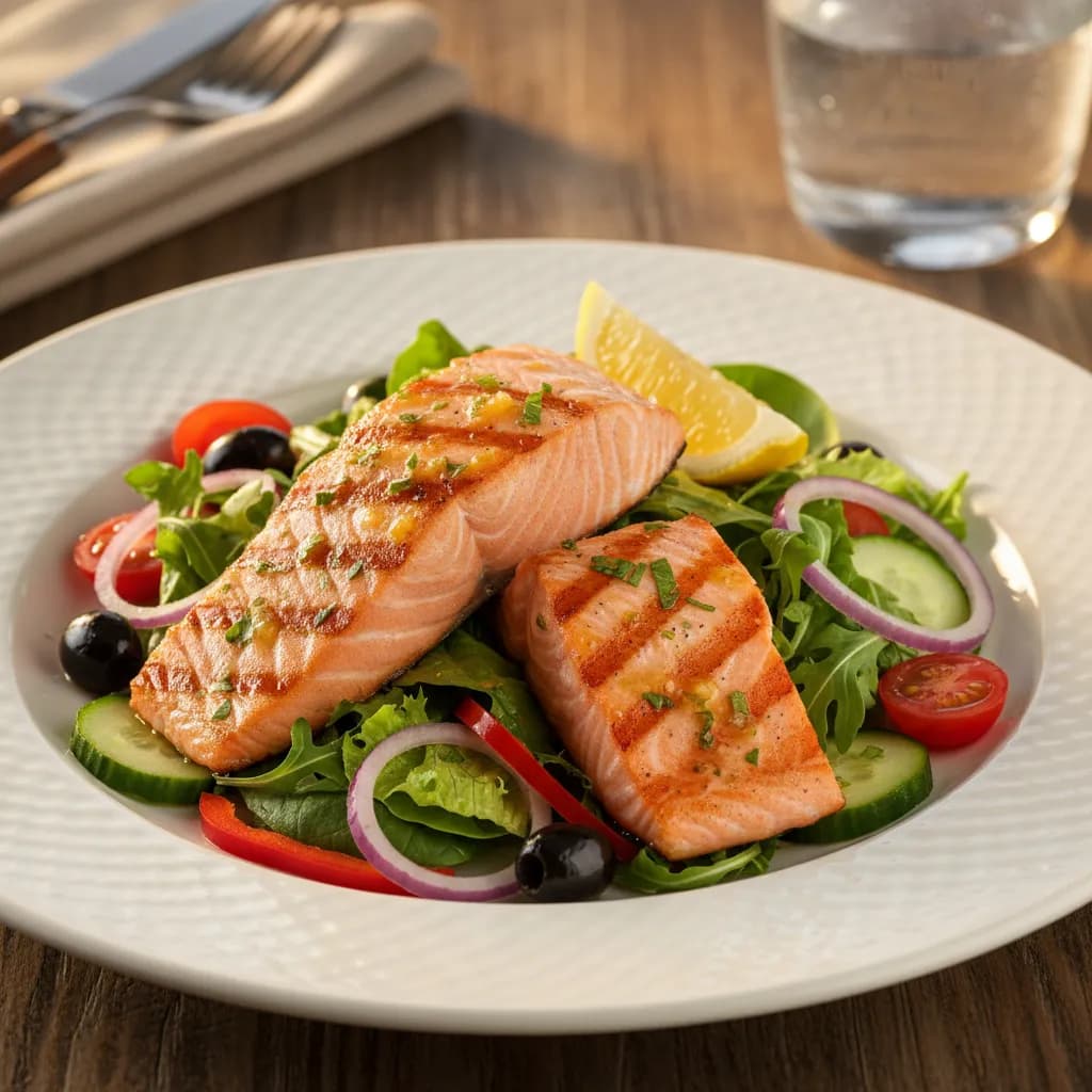 Salada de Salmão Grelhado com Molho Cítrico