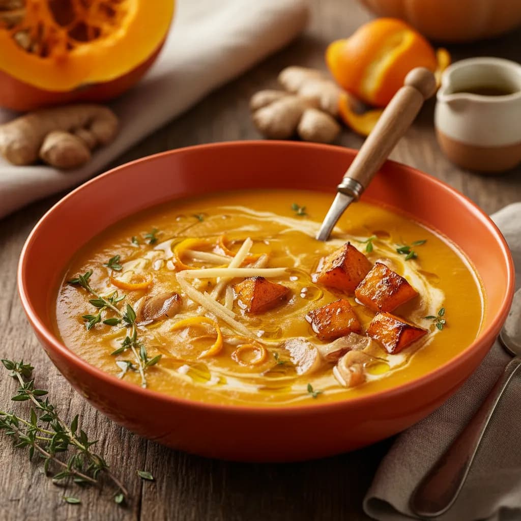 Creme de Abóbora Assada com Laranja e Gengibre