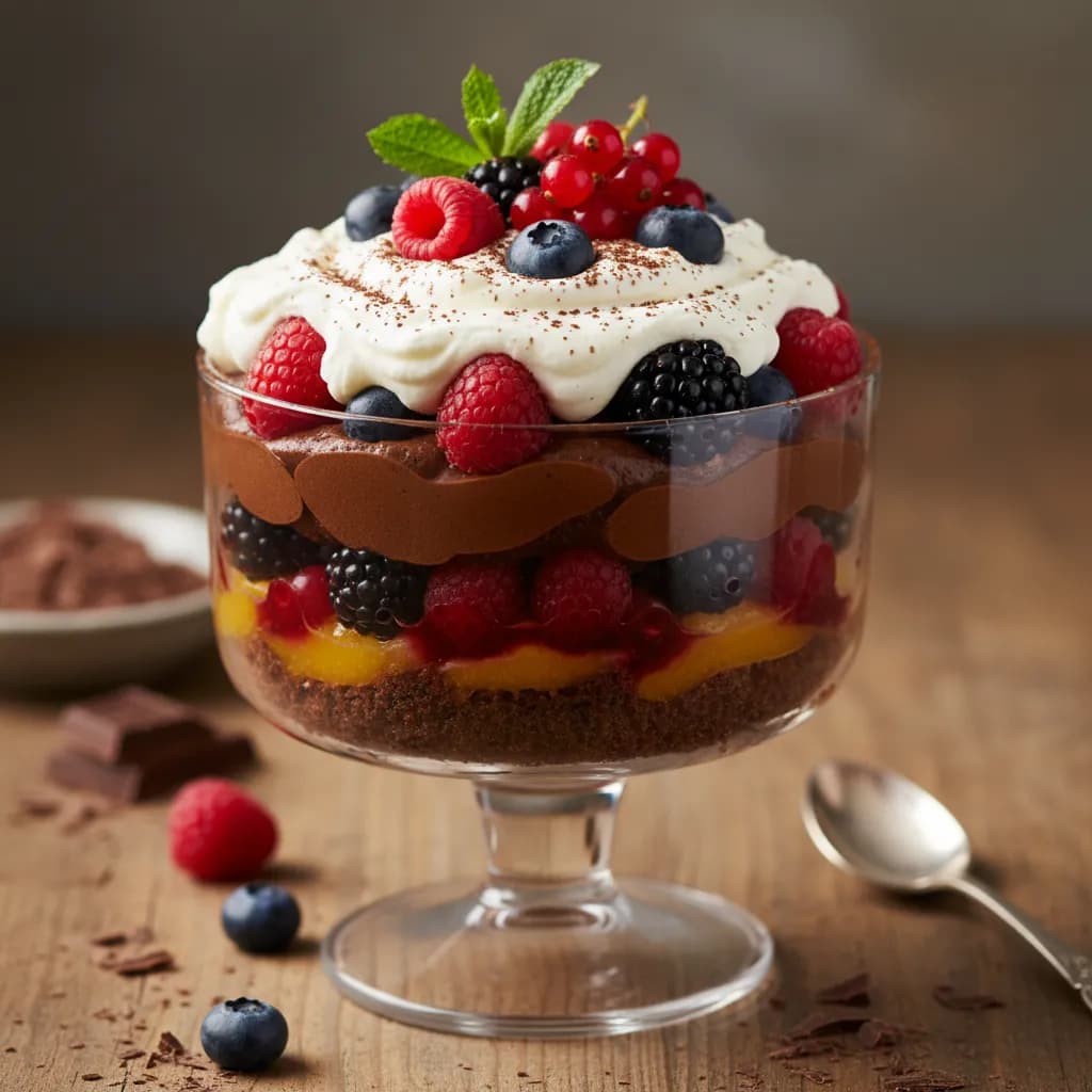 Trifle de Mousse de Chocolate e Frutos Silvestres