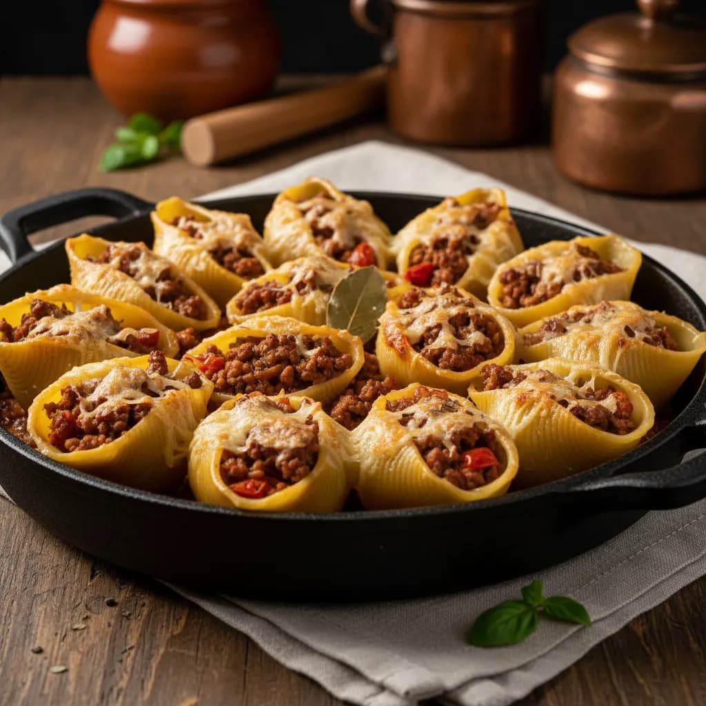 Conchas Gratinadas No Forno Com Carne Picada