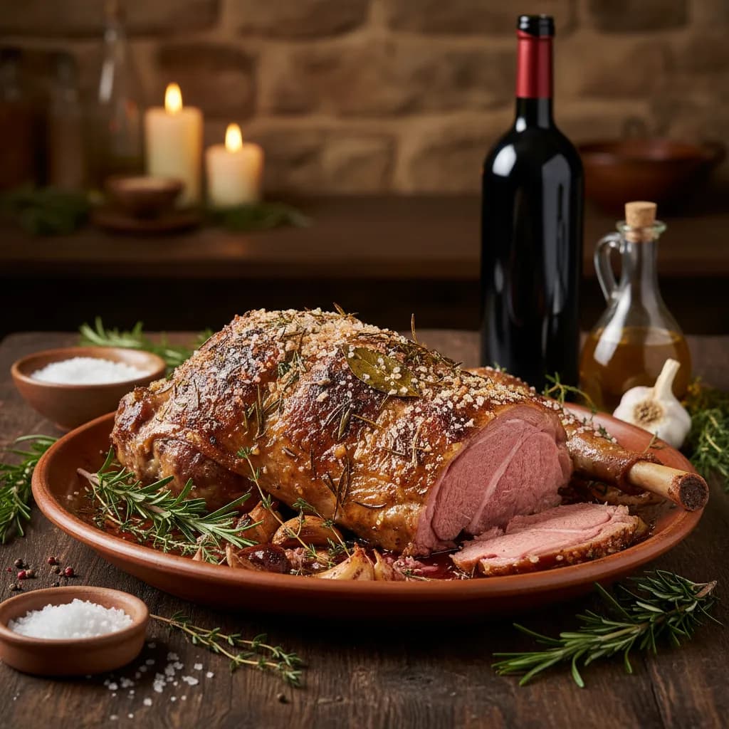 Perna de Borrego Assada no Forno com Ervas Aromáticas