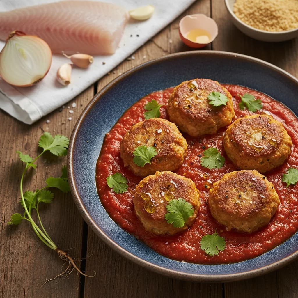 Almondegas de Peixe com Molho de Tomate e Coentros