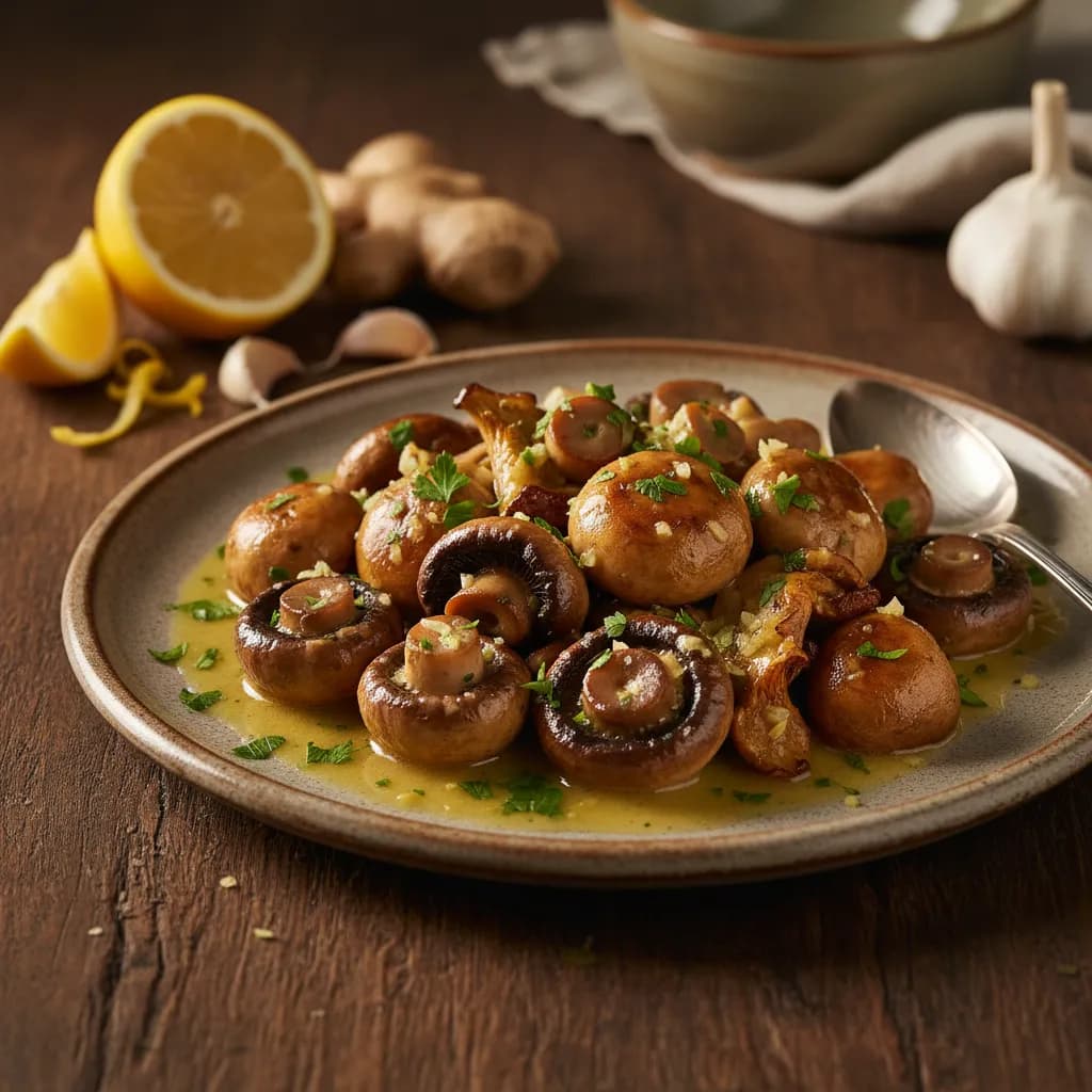 Cogumelos Salteados com Molho de Limão e Gengibre