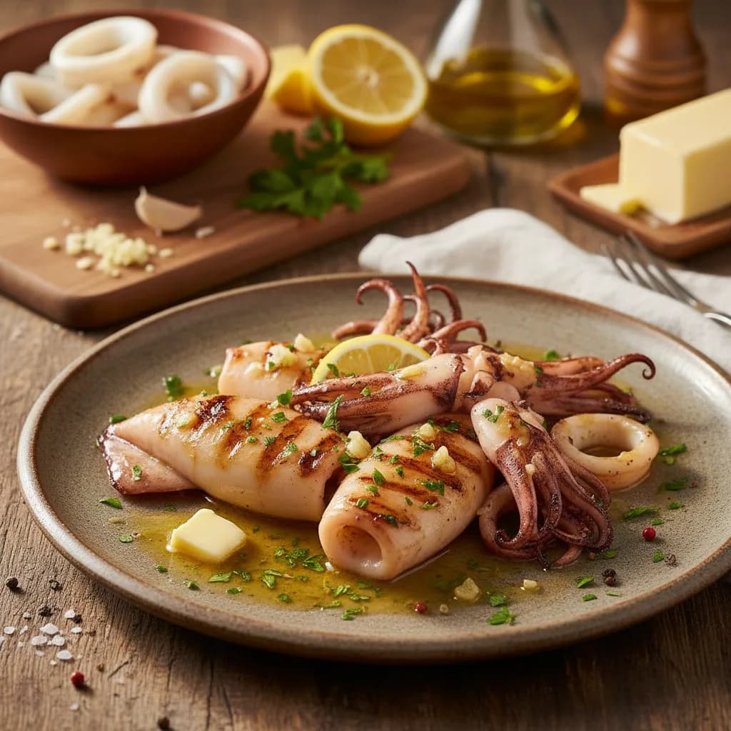 Lulas Grelhadas com Molho de Manteiga e Alho